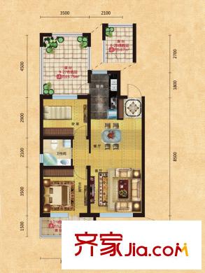 格林喜鵲花園A1戶型 2室2廳1衛(wèi)
