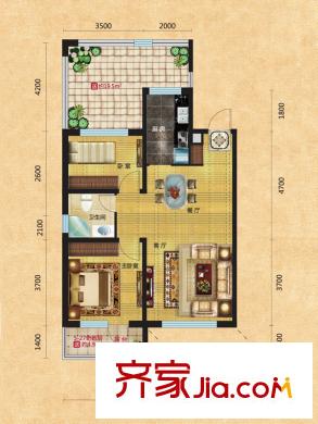 格林喜鵲花園A2 戶型 2室2廳1衛(wèi)