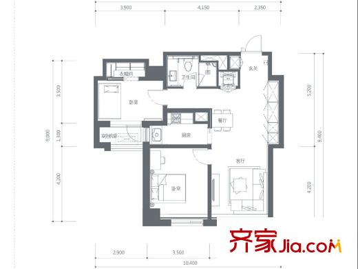 樂(lè)天圣苑戶(hù)型圖A 2室2廳1衛(wèi)