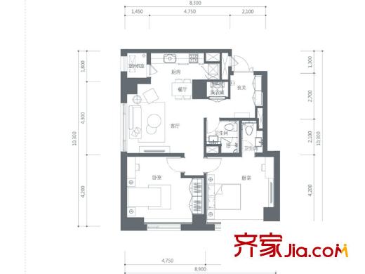 樂(lè)天圣苑戶(hù)型圖B 2室2廳2衛(wèi)
