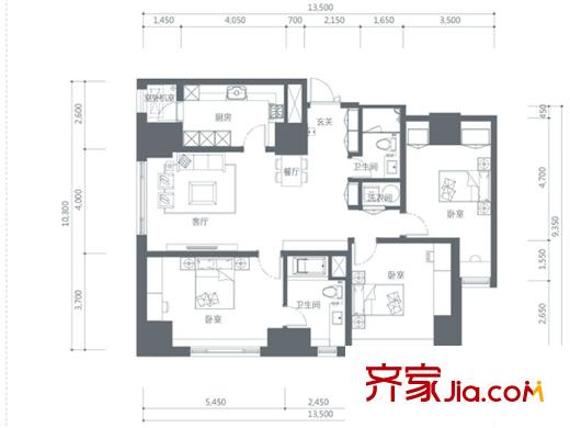樂(lè)天圣苑戶(hù)型圖E 3室2廳2衛(wèi)