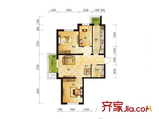 沈鐵?田園牧歌D1-戶型 3室2廳1衛(wèi)1廚