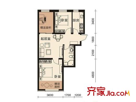 夢想?天成C戶型 2室2廳1衛(wèi)1廚