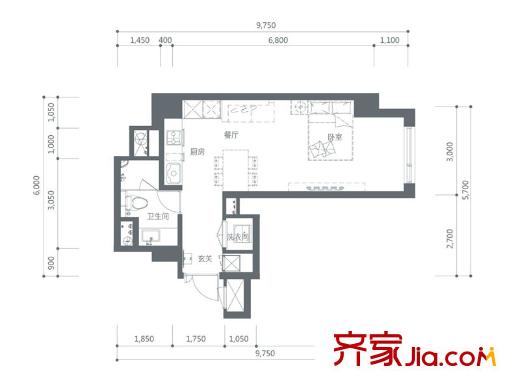 樂(lè)天圣苑戶(hù)型圖H 1室1廳1衛(wèi)