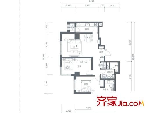 樂(lè)天圣苑戶(hù)型圖D 2室2廳2衛(wèi)