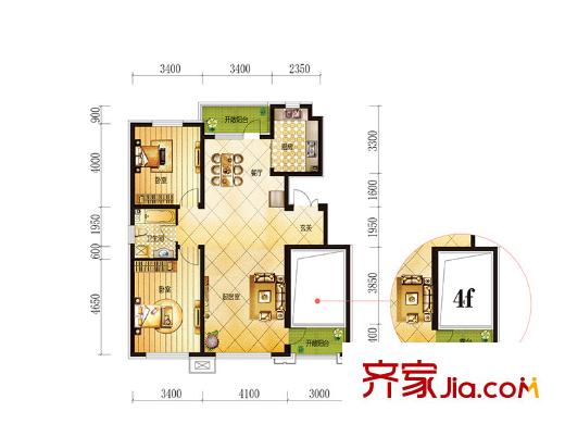 沈鐵?田園牧歌（售罄）E2-戶型-3和4樓 2室2廳1衛(wèi)