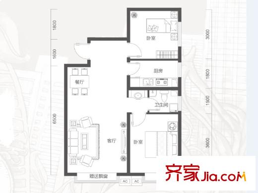 承翰花樣郡B1戶型 2室2廳1衛(wèi)1廚