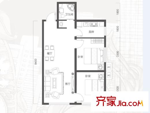 承翰花樣郡B4戶型 2室2廳1衛(wèi)1廚