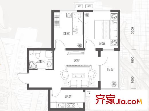 承翰花樣郡C4戶型 2室1廳1衛(wèi)1廚