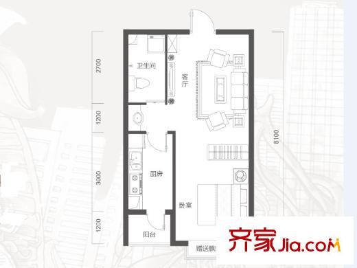承翰花樣郡B3-2戶型 1室1廳1衛(wèi)1廚