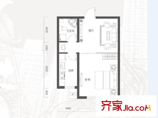 承翰花樣郡C1戶型 1室1廳1衛(wèi)1廚