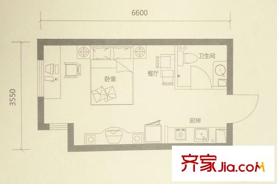 皇家首座A戶型 1室1廳1衛(wèi)