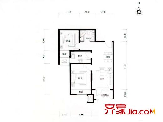 隆河谷二期GA-2戶型 2室2廳1衛(wèi)1廚