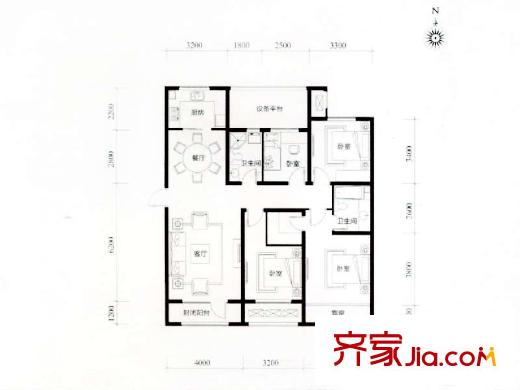隆河谷二期GB-1戶型 4室2廳2衛(wèi)1廚