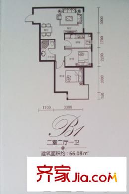 億海名都B1戶型 2室2廳1衛(wèi)1廚