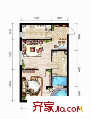 城建?錦泉藍灣A4戶型 1室1廳1衛(wèi)