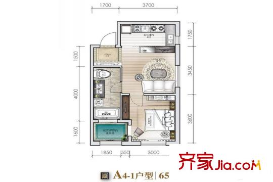 城建?錦泉藍灣A4-1戶型 1室2廳1衛(wèi)1廚