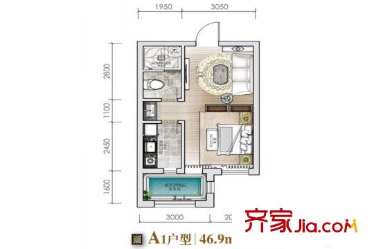 城建?錦泉藍灣A1戶型 1室1廳1衛(wèi)1廚