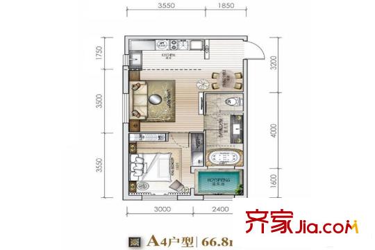 城建?錦泉藍灣A4戶型 1室2廳1衛(wèi)1廚