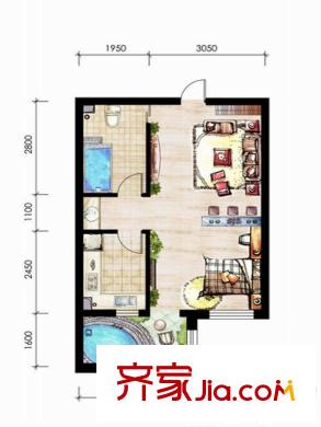 城建?錦泉藍(lán)灣A1戶型 1室1廳1衛(wèi)