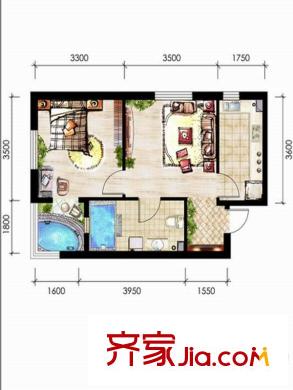 城建?錦泉藍(lán)灣A3戶型 1室1廳1衛(wèi)