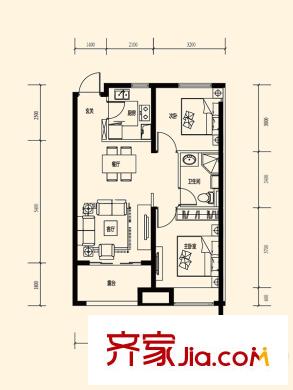 綠地?海域香庭B戶型 3室2廳1衛(wèi)