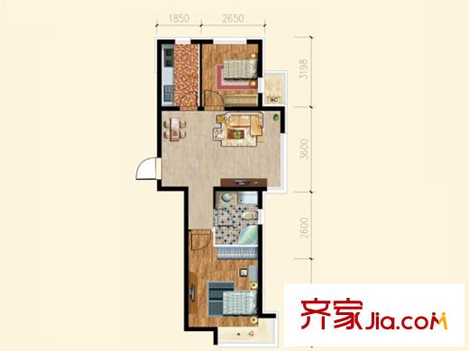 巴黎夢夏D-2戶型 2室2廳1衛(wèi)1廚
