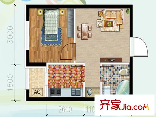 巴黎夢夏G-2戶型 1室1廳1衛(wèi)1廚