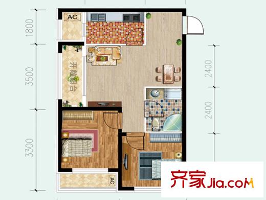 巴黎夢夏G-3戶型 2室1廳1衛(wèi)1廚