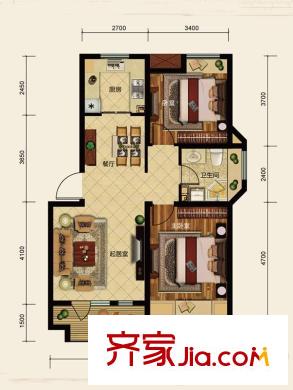 金地藝境28號樓戶型 2室2廳1衛(wèi)