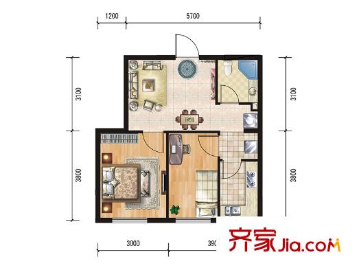 世紀楓景匯E戶型 2室1廳1衛(wèi)1廚