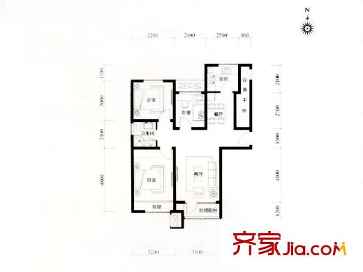 隆河谷二期GA-1戶型 3室2廳2衛(wèi)1廚