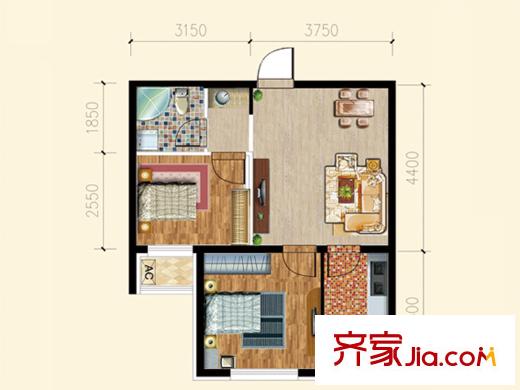 巴黎夢夏D-3戶型 2室2廳1衛(wèi)1廚