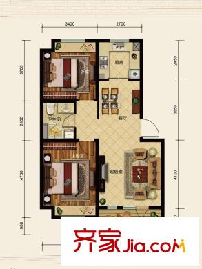金地藝境28號樓戶型 2室2廳1衛(wèi)