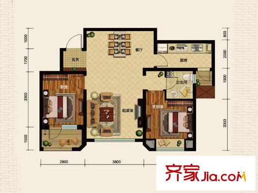 金地藝境2號樓戶型 2室2廳1衛(wèi)