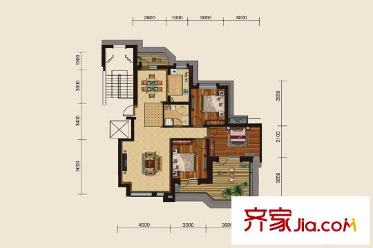 金地藝境15#2-5-2-中間128平戶型 3室2廳1衛(wèi)1廚
