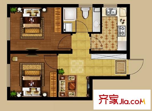 龍湖?源著2戶型 2室1廳1衛(wèi)