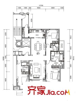 萬科柏翠園一期C戶型 3室2廳3衛(wèi)1廚