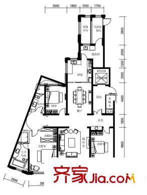 萬科柏翠園【售罄】一期B戶型 3室2廳2衛(wèi)1廚