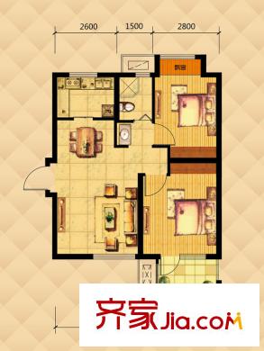 榮盛?紫提東郡6-A戶型 2室2廳1衛(wèi)