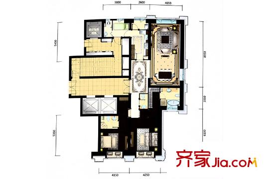 沈陽萬達公館C戶型 2室2廳2衛(wèi)1廚