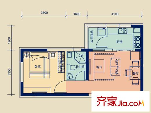 麗水金陽(yáng)二期K戶型 1室2廳1衛(wèi)