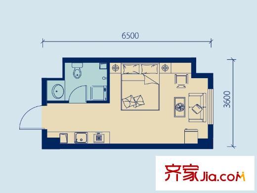 麗水金陽(yáng)LOMO公寓2戶型 1室1廳1衛(wèi)1廚