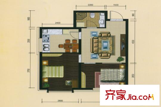 十三街區(qū)D戶型 2室1廳1衛(wèi)1廚