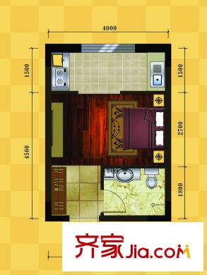 十三街區(qū)B戶型 1室1衛(wèi)1廚