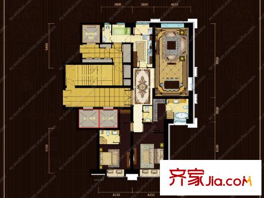 沈陽萬達(dá)公館C2戶型 2室2廳4衛(wèi)1廚