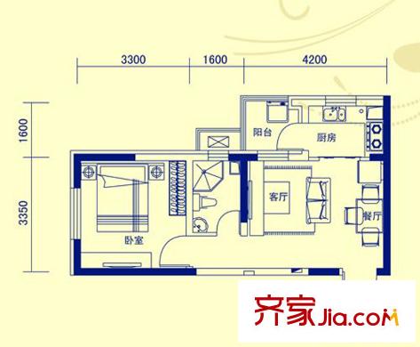 麗水金陽(yáng)K戶型 1室2廳1衛(wèi)