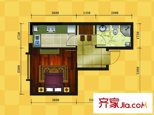 十三街區(qū)D戶型 1室1廳1衛(wèi)1廚