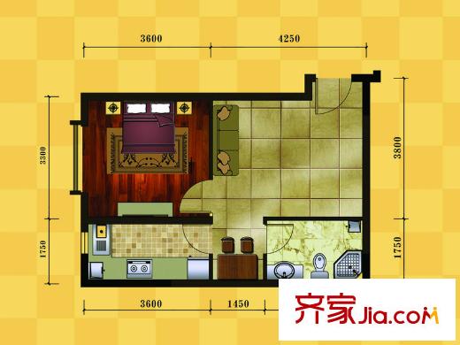 十三街區(qū)E戶型 1室1廳1衛(wèi)1廚