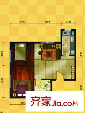 十三街區(qū)F戶型 2室1廳1衛(wèi)1廚